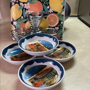 Artistic Blue and Multicolor Ceramic Bowls & Spiral Egg holder